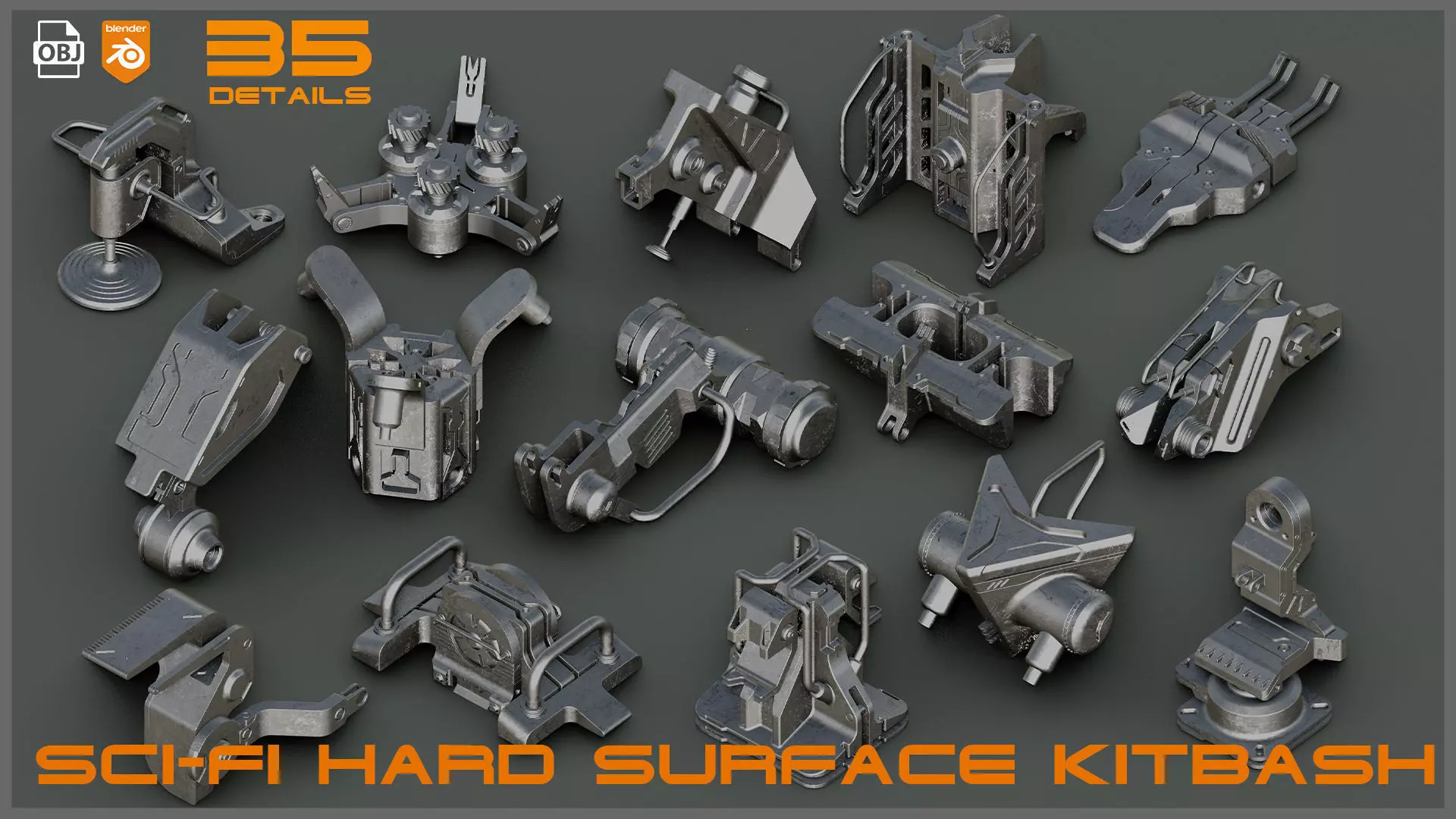 Sci-Fi Hard Surface KITBASH 35 DETAILS 3D model_0