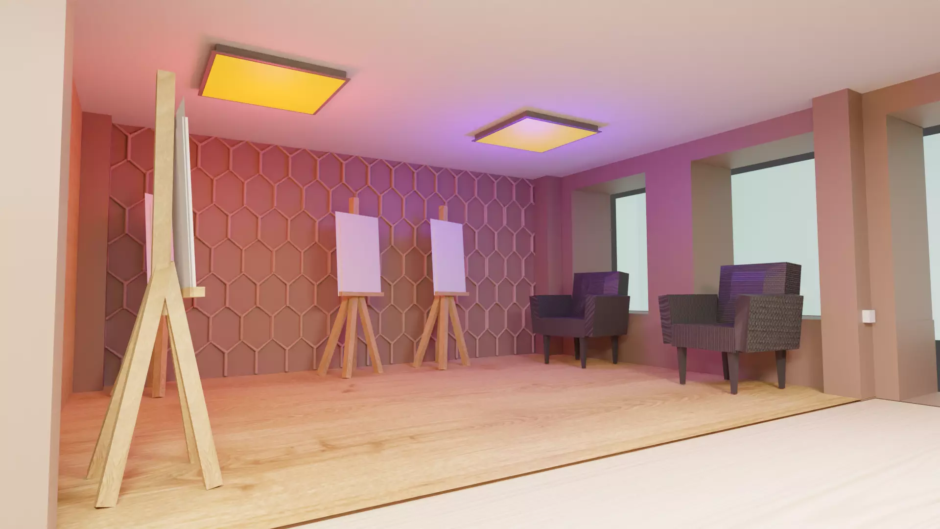 Interior room with chairs and easel 3D model_0