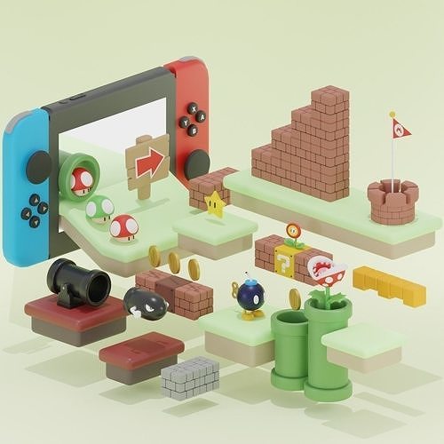 supermario 3d model nintendo switch minifigures Low-poly 3D model