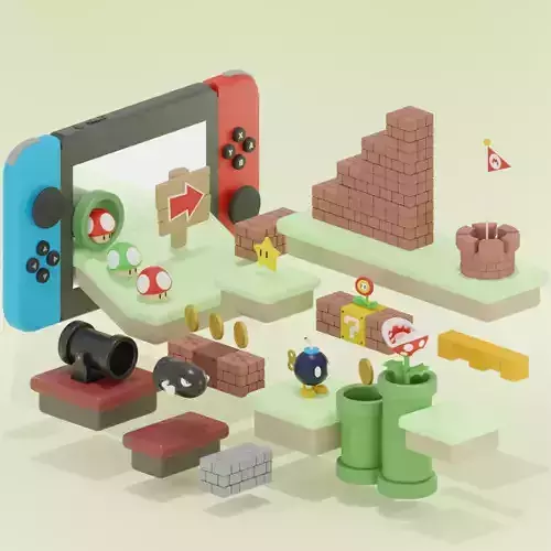 supermario 3d model nintendo switch minifigures Low-poly 3D model
