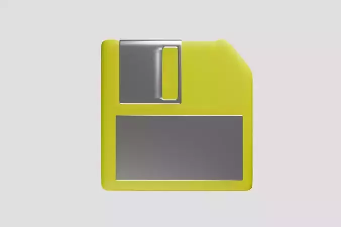 Computer yellow floppy disk from the 90s 3D model