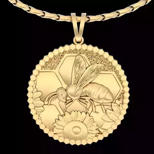 Bee pendant silver gold printable jewelry 3D model