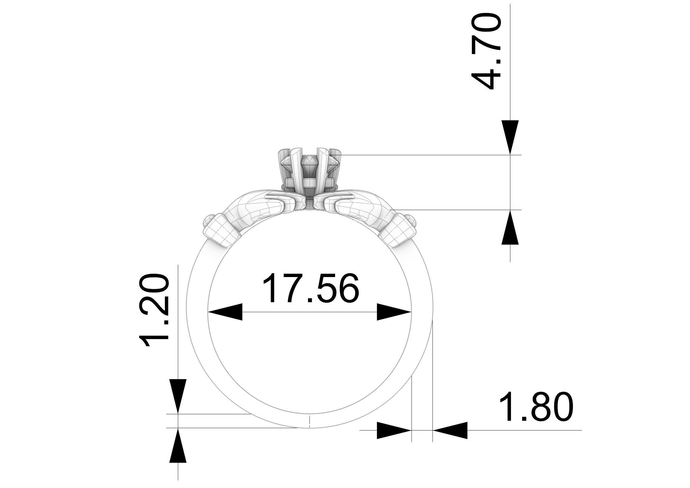 Gold Claddagh Ring with Green Heart Gemstone and Crown 3D Model 3D print model_4