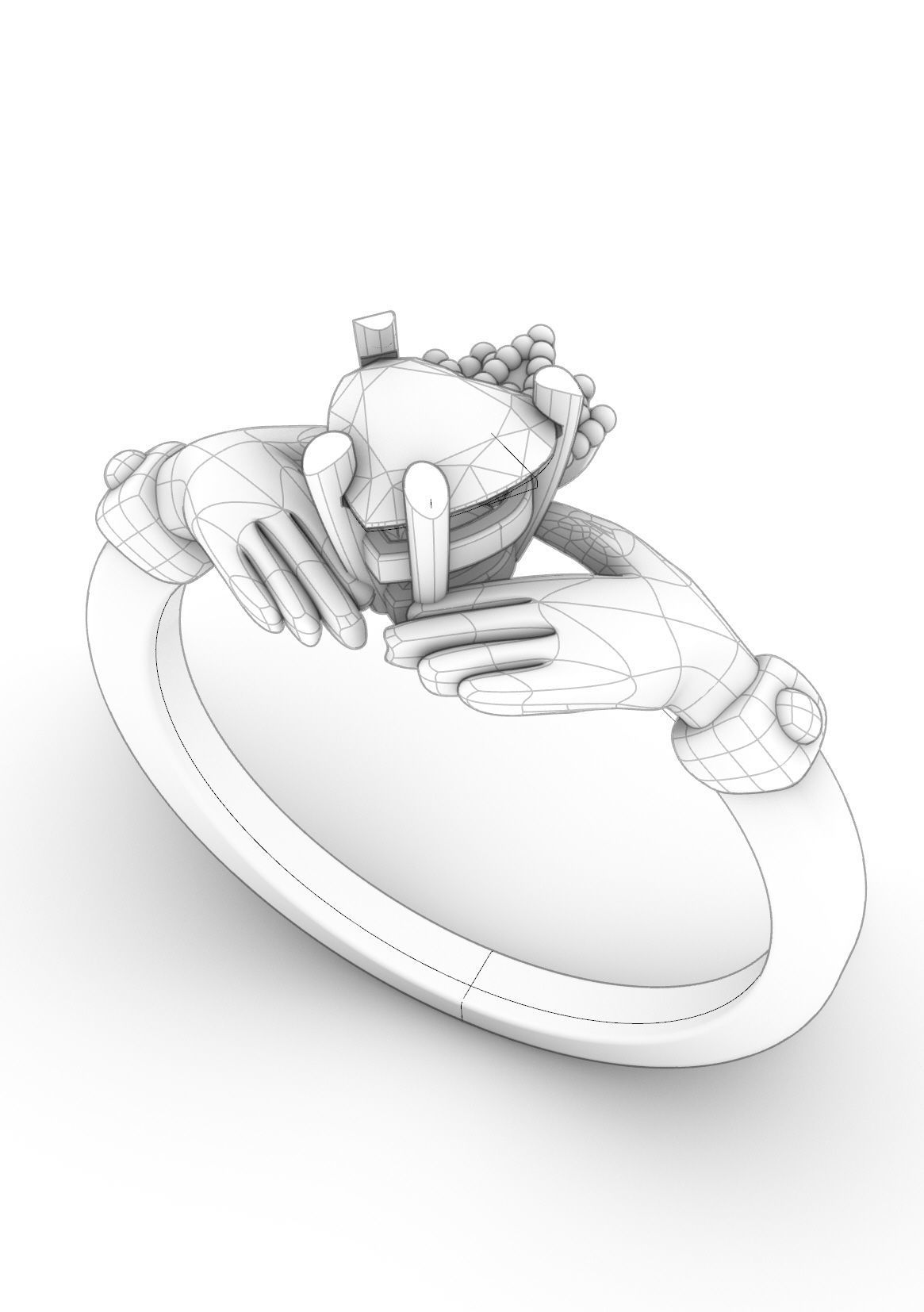 Gold Claddagh Ring with Green Heart Gemstone and Crown 3D Model 3D print model_3