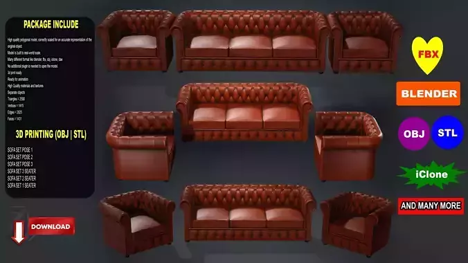 SOFA SET three chesterfield sofas