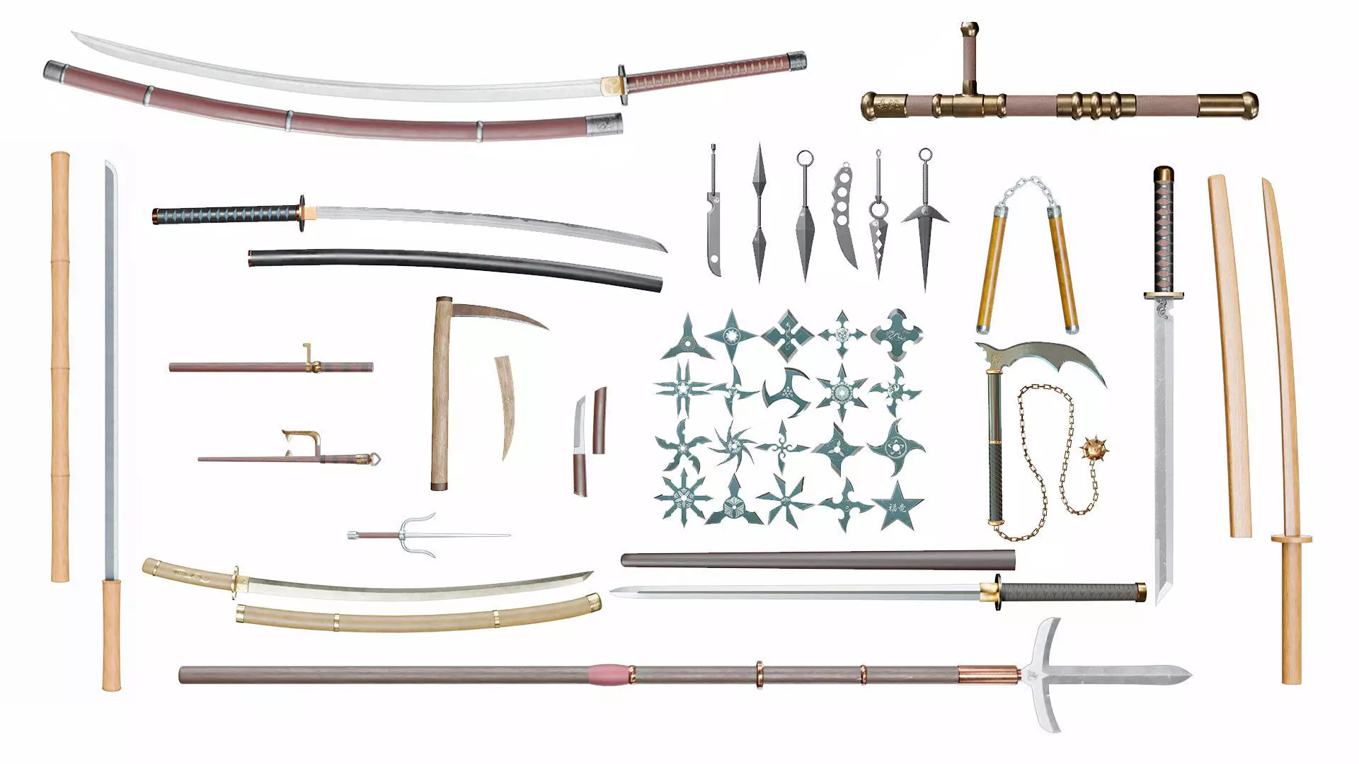 Japanese weapon set Low-poly 3D model_0