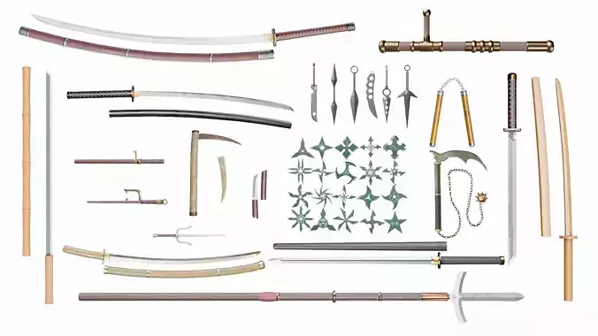 Japanese weapon set Low-poly 3D model