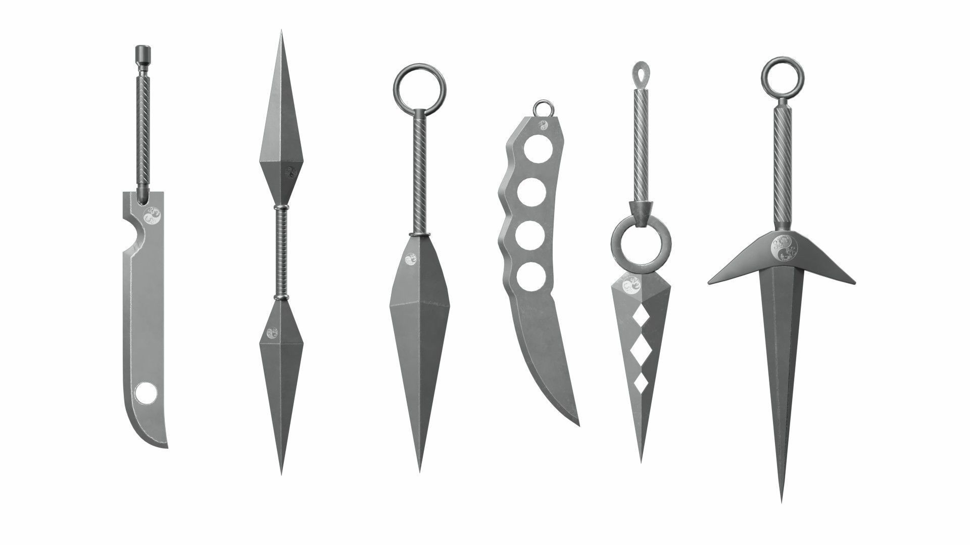 Japanese weapon set Low-poly 3D model_1