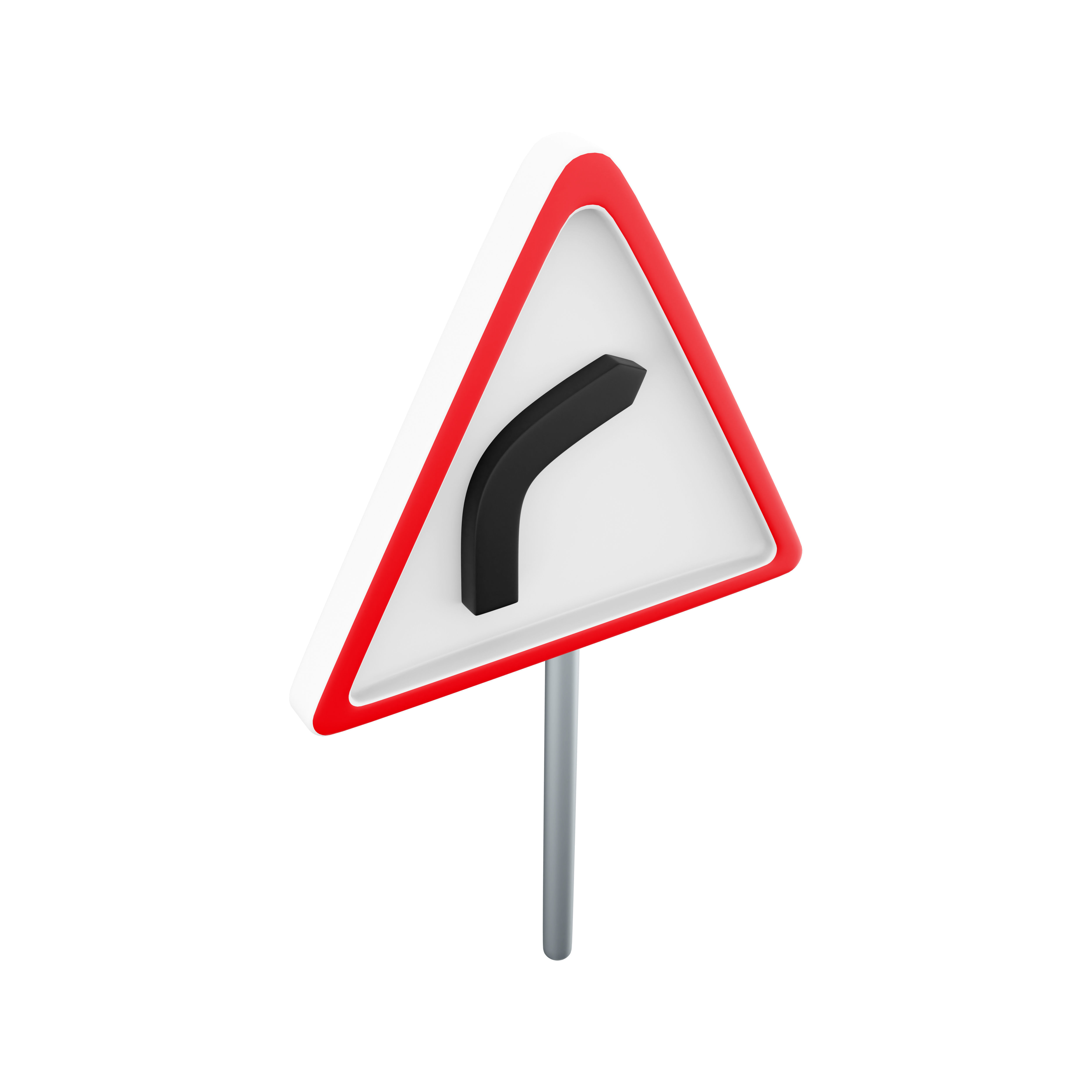  3d cartoon right-hand bend ahead road sign icon 3D model_3
