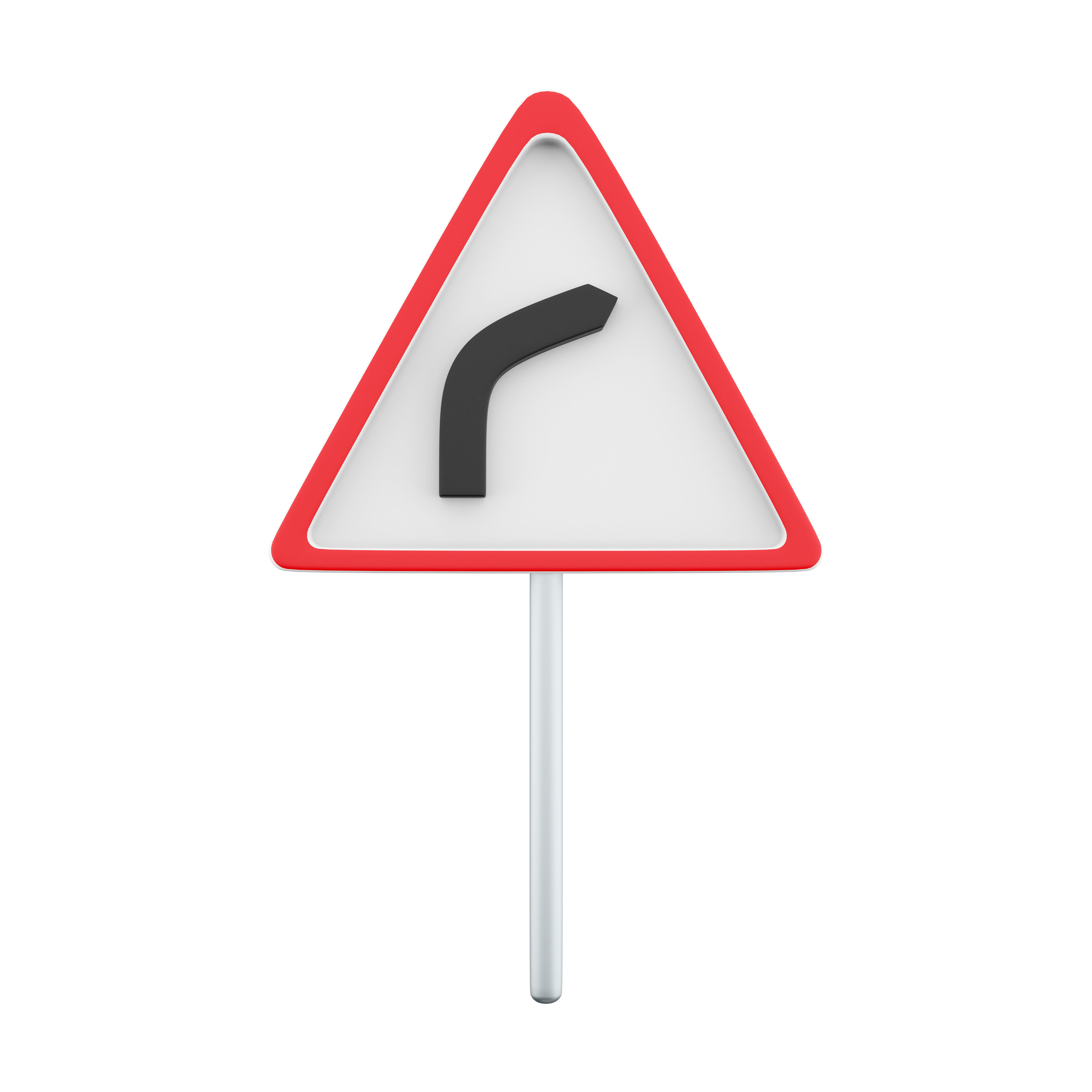  3d cartoon right-hand bend ahead road sign icon 3D model_4