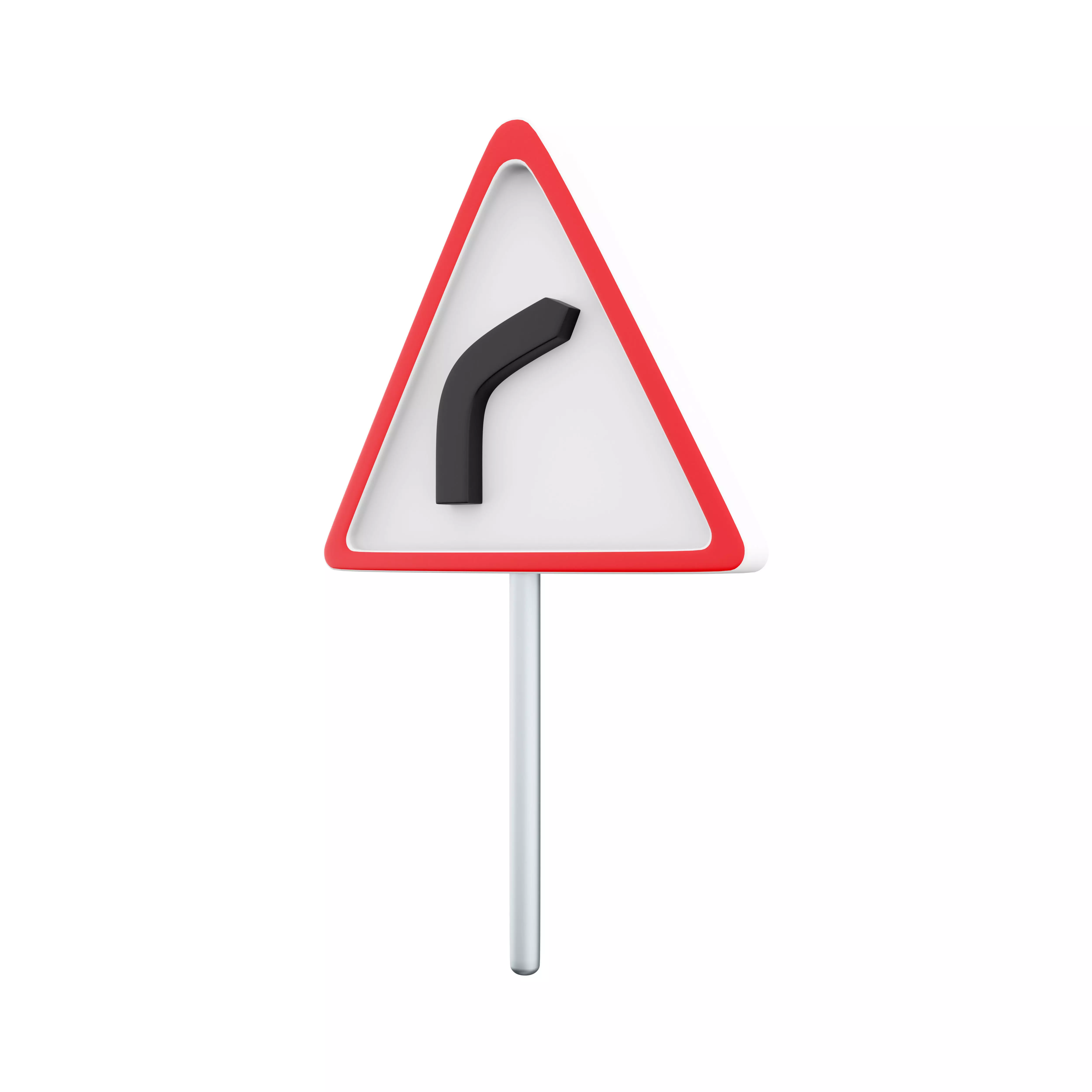  3d cartoon right-hand bend ahead road sign icon 3D model_0