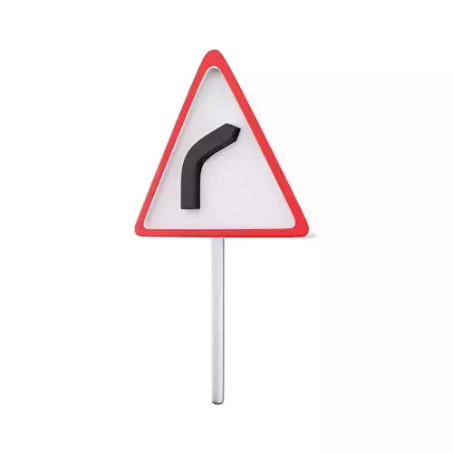  3d cartoon right-hand bend ahead road sign icon 3D model