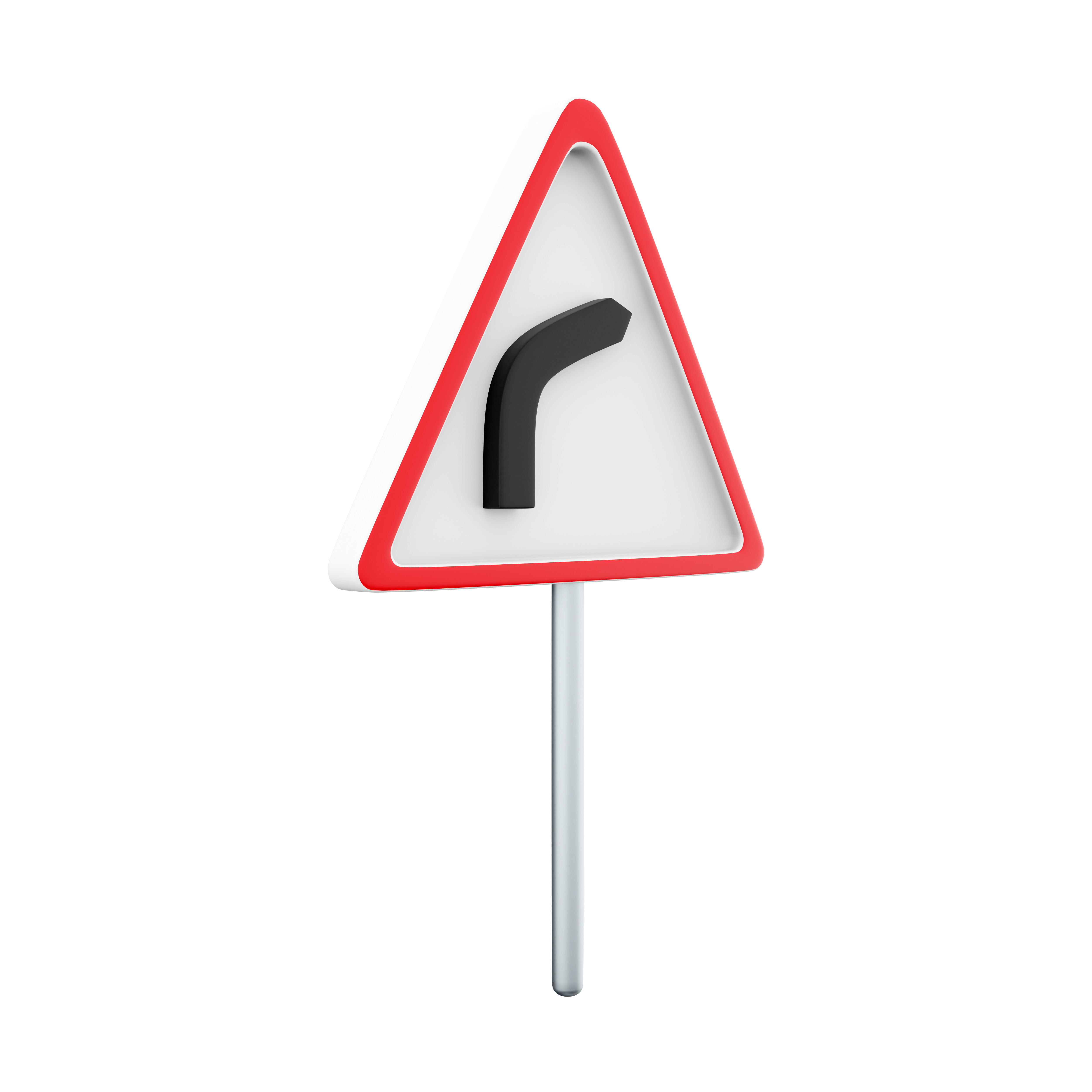  3d cartoon right-hand bend ahead road sign icon 3D model_2