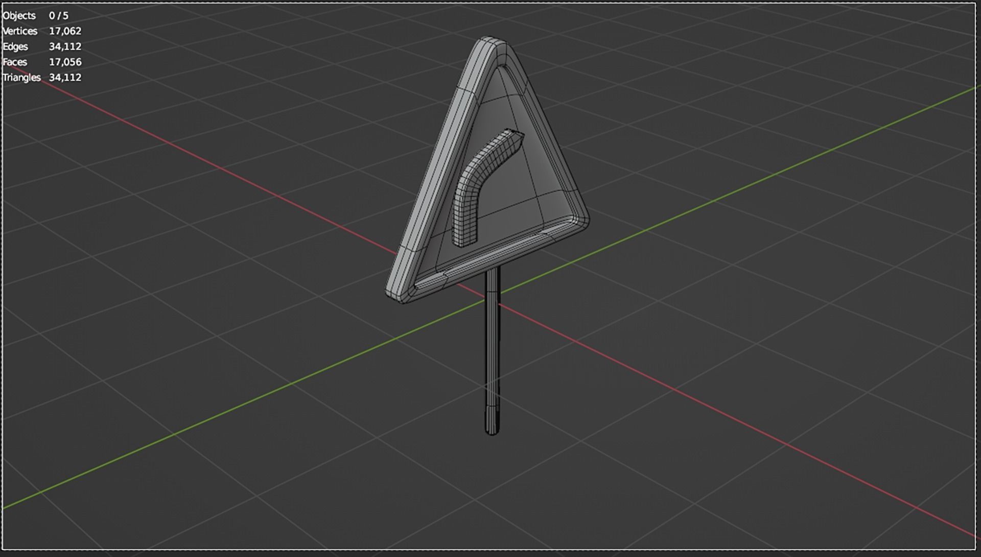  3d cartoon right-hand bend ahead road sign icon 3D model_5