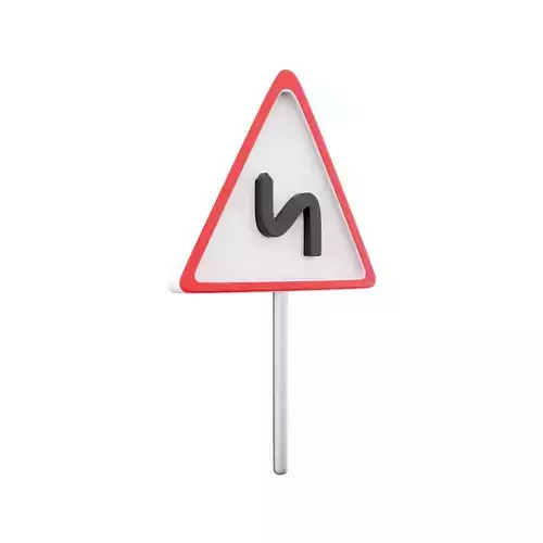  3d road sign left reverse bend cartoon icon