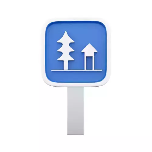 3d blue white picnic table and tree  with path