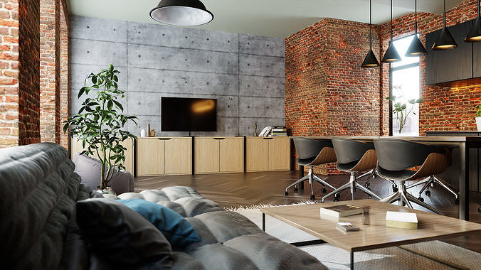 Loft Interior Scene In Native Blender File By-Vizfromblender 3D model 4