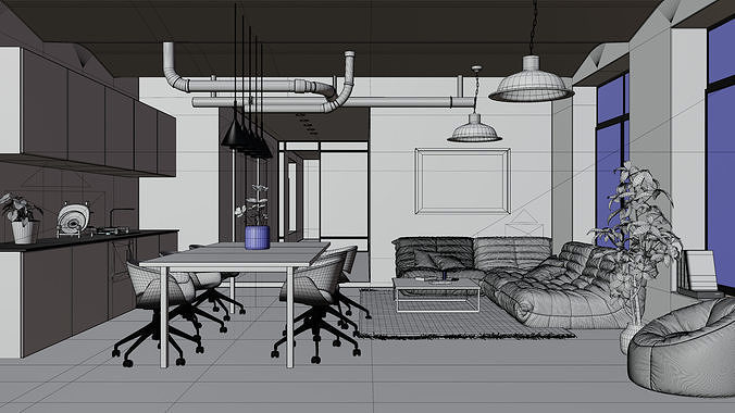 Loft Interior Scene In Native Blender File By-Vizfromblender 3D model 7