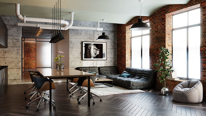 Loft Interior Scene In Native Blender File By-Vizfromblender 3D model 2