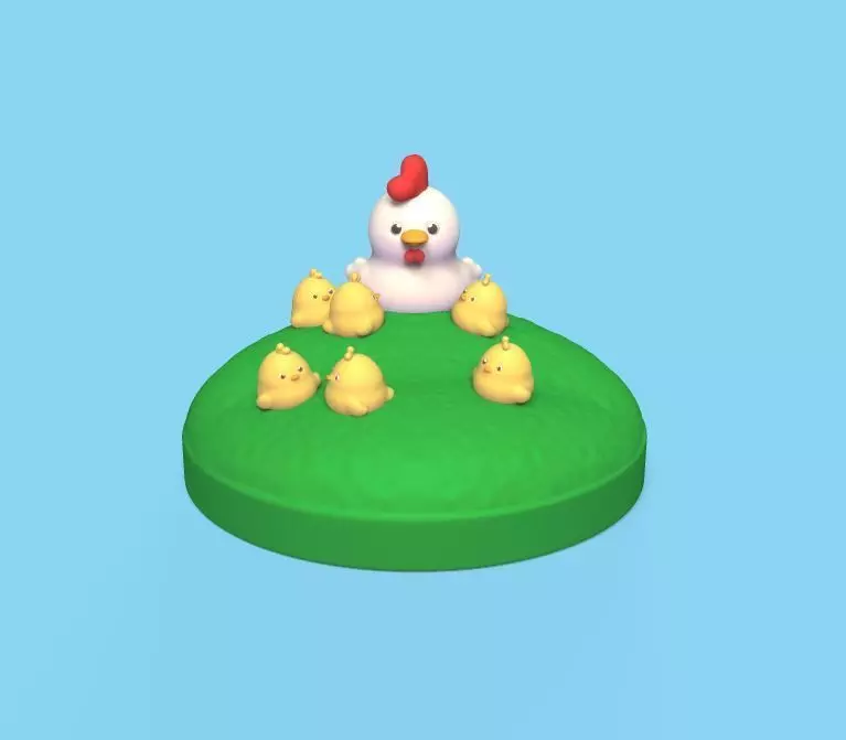 Hen and Cute Chicks 3D print model_0