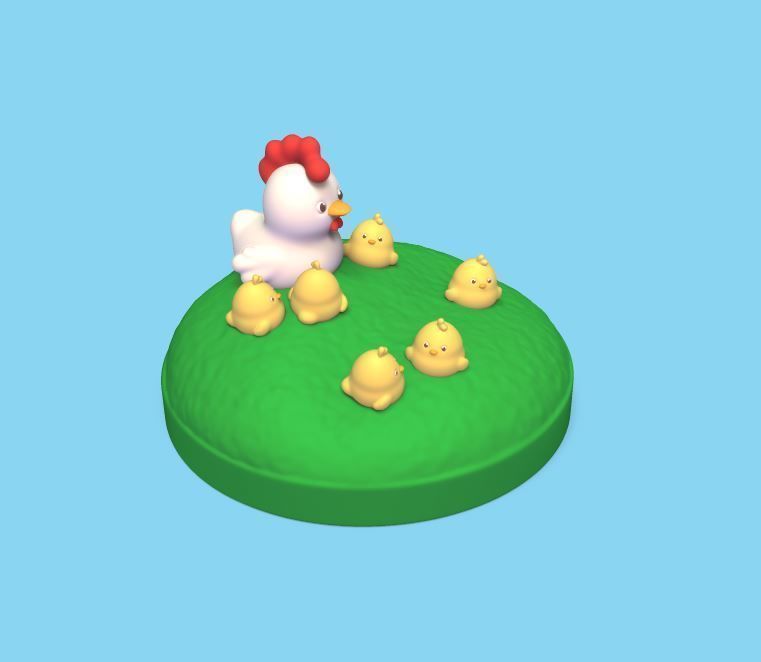 Hen and Cute Chicks 3D print model_1