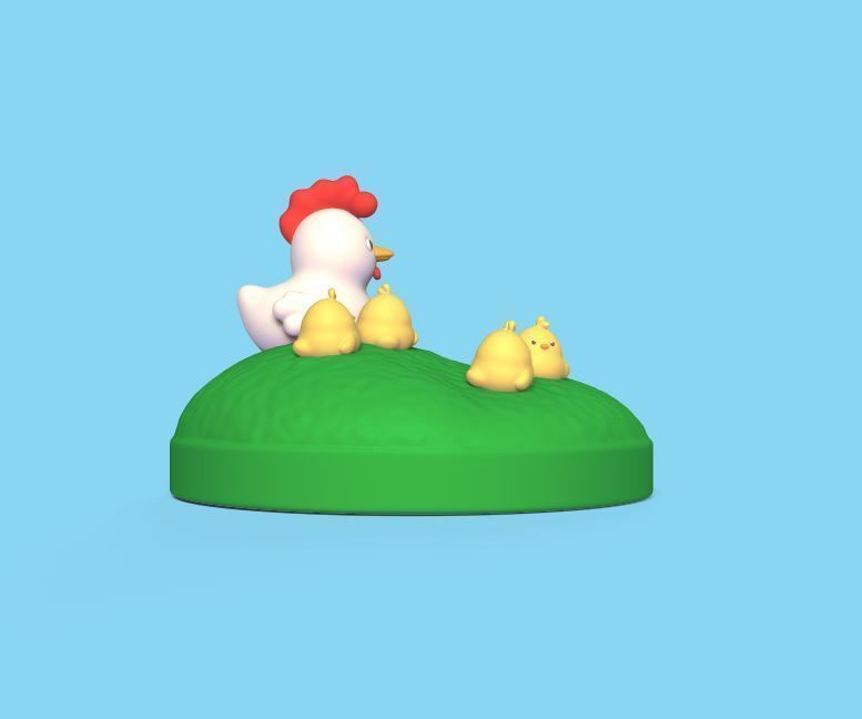 Hen and Cute Chicks 3D print model_2