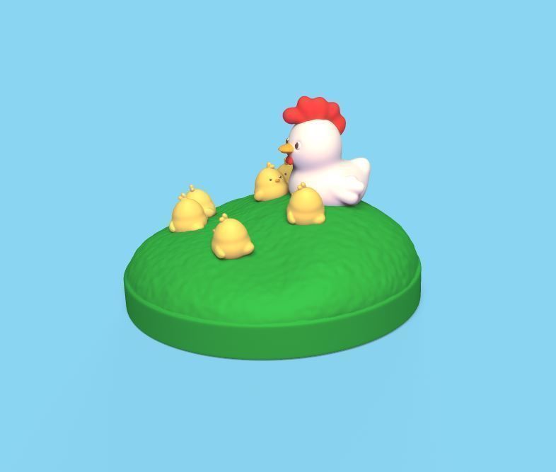 Hen and Cute Chicks 3D print model_3