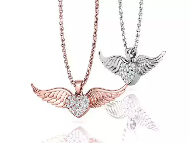 Wings and Heart Necklace 33mm wide Own design 3dprint model  3D print model