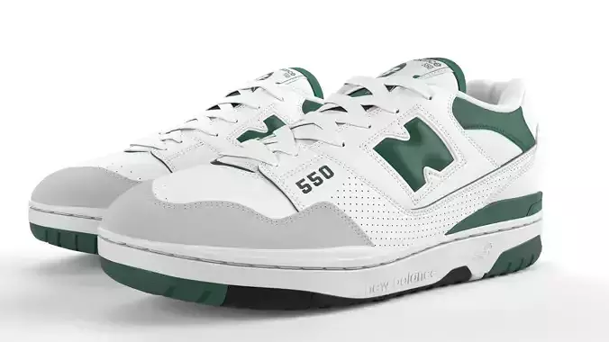 New Balance 550 White Green PBR Low-poly 3D model