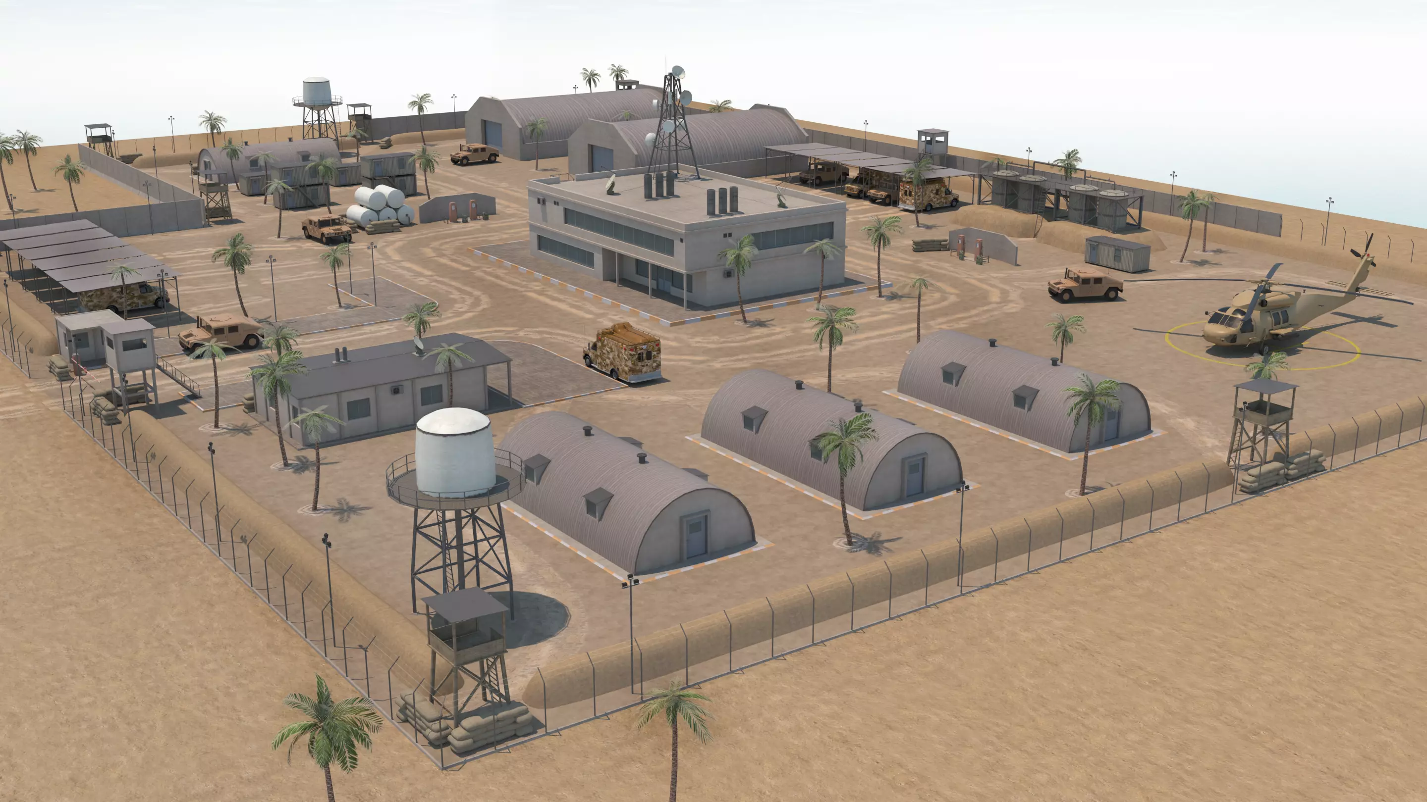 Military Base - Scene Low-poly 3D model_0