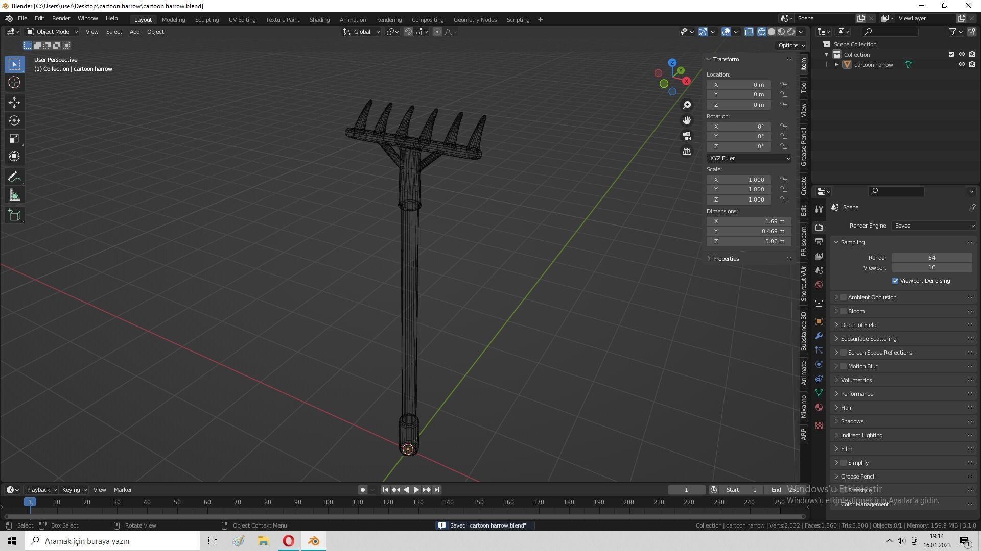 Cartoon Harrow Low-poly 3D model_6