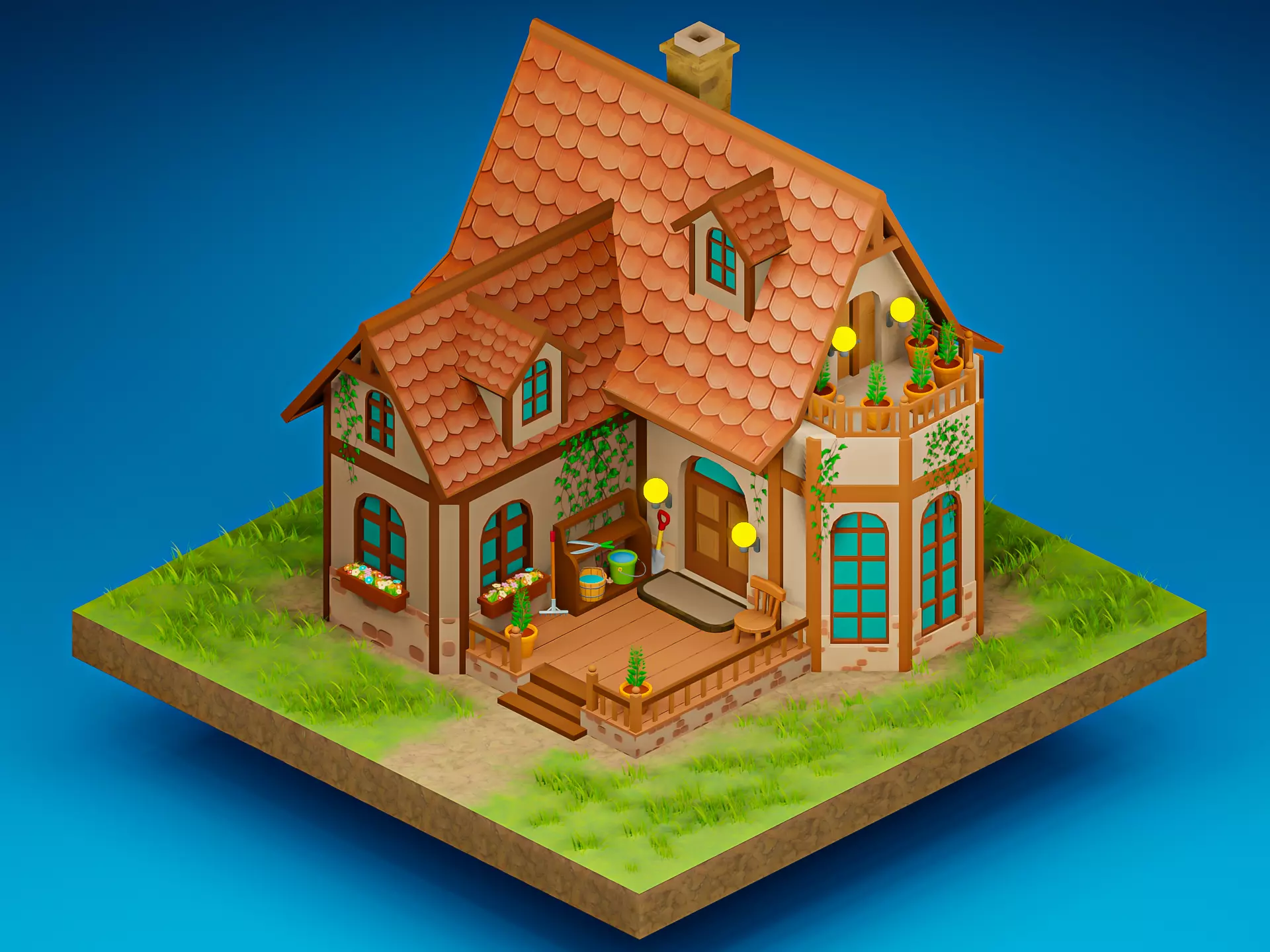 Cartoon Garden House All Levels Low-poly 3D model