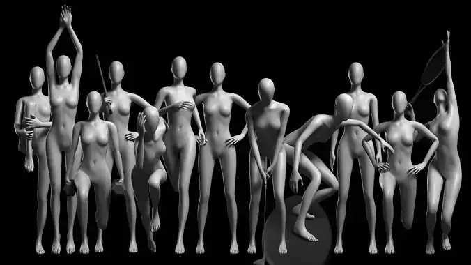Animated Female Mesh - 12 sport poses v3 Low-poly 3D model