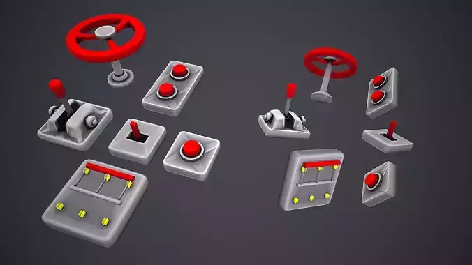 BUTTONS SWITCHERS LEVERS HANDWHEEL CARTOON STYLIZED Low-poly 3D model