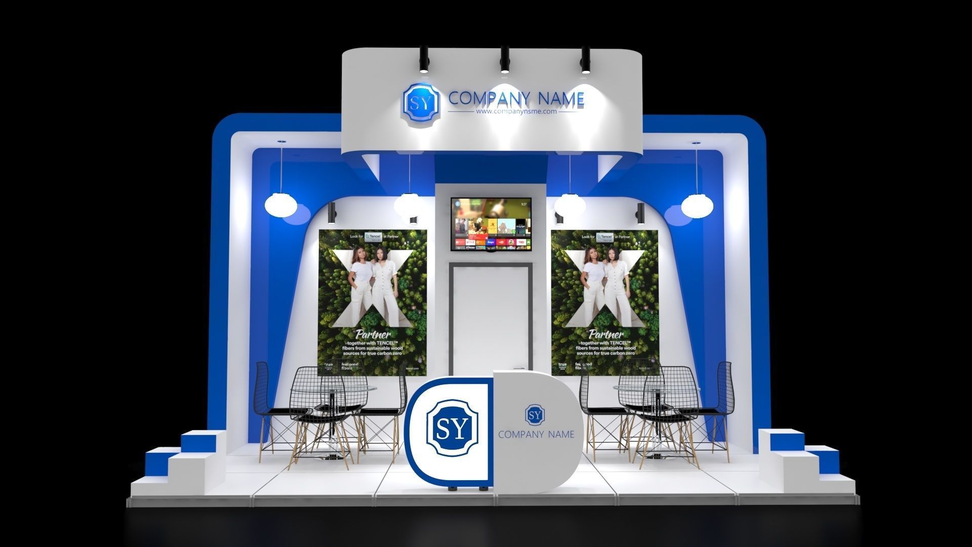 Booth Exhibition Stand Stall 6x3m Height 366cm 3 side open 3D model_1