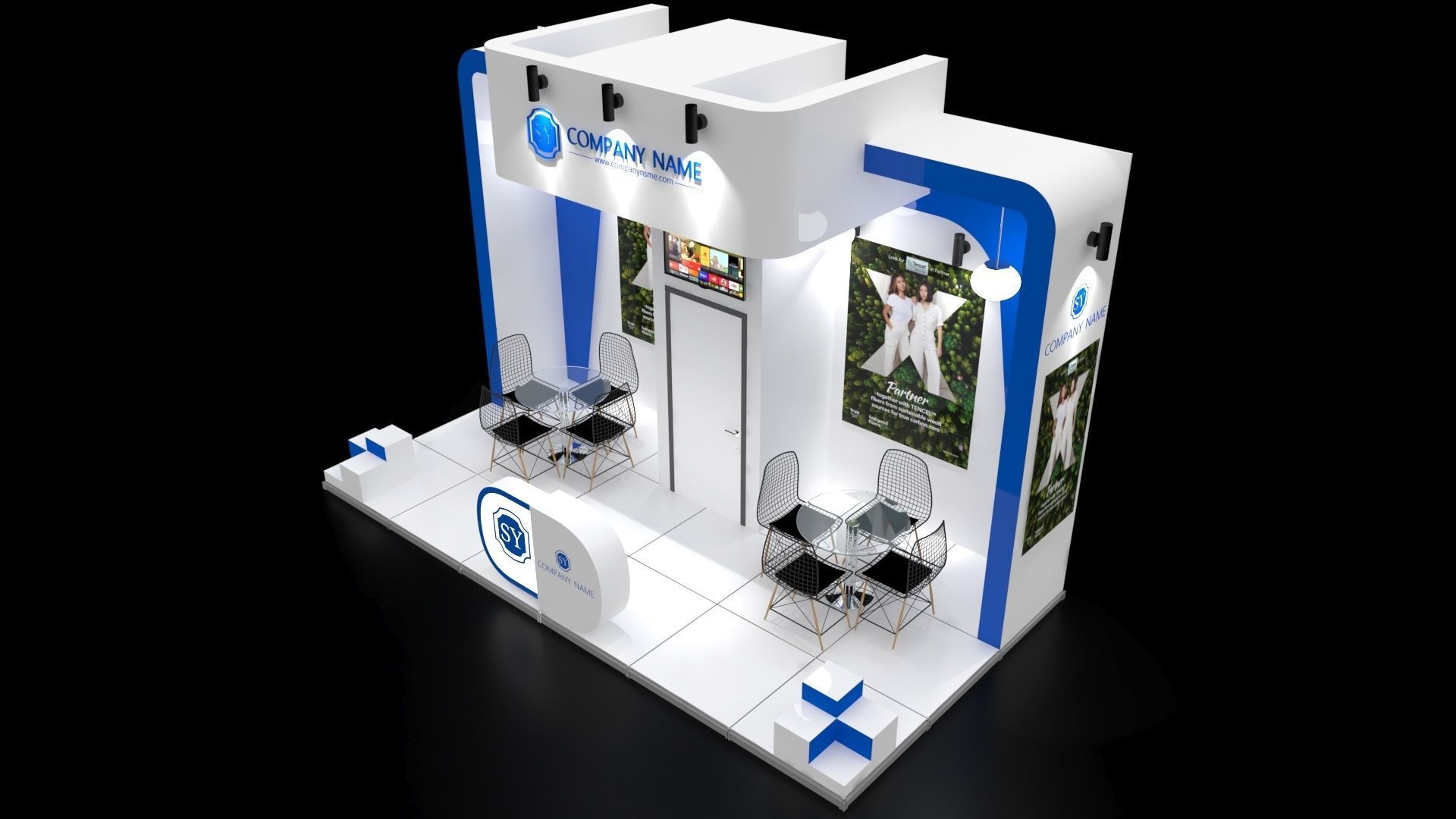 Booth Exhibition Stand Stall 6x3m Height 366cm 3 side open 3D model_4