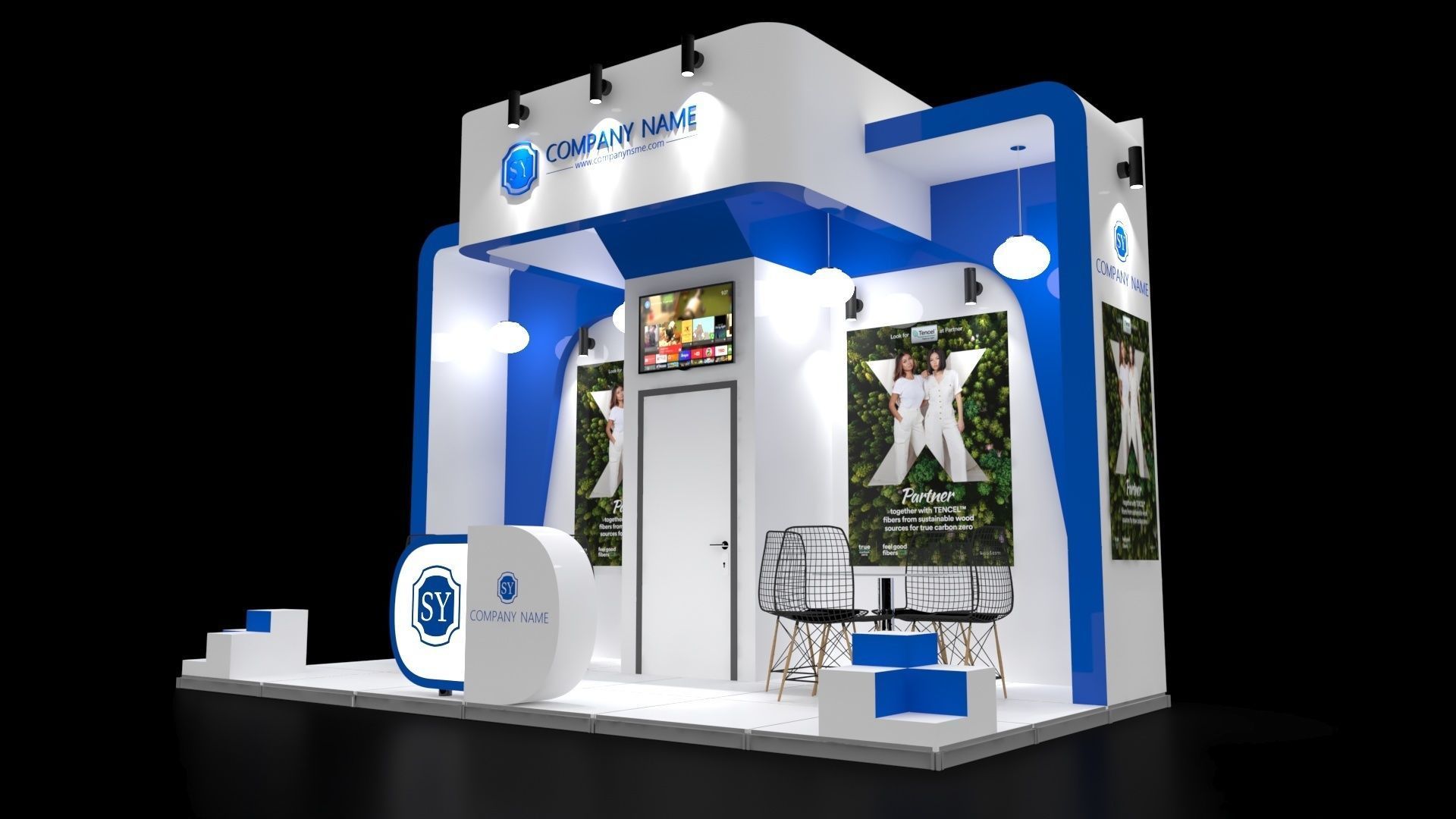 Booth Exhibition Stand Stall 6x3m Height 366cm 3 side open 3D model_2