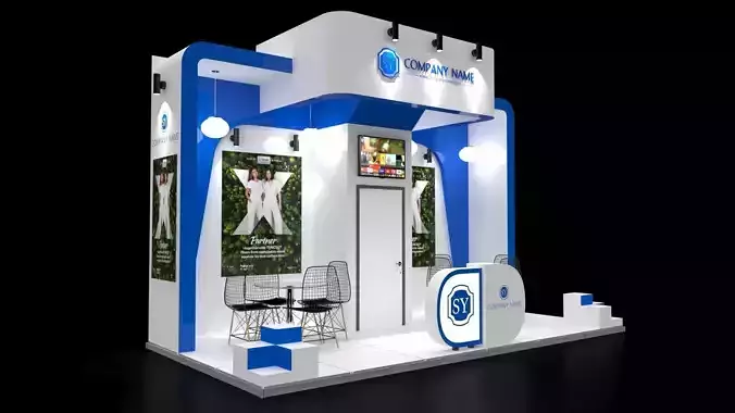 Booth Exhibition Stand Stall 6x3m Height 366cm 3 side open 3D model