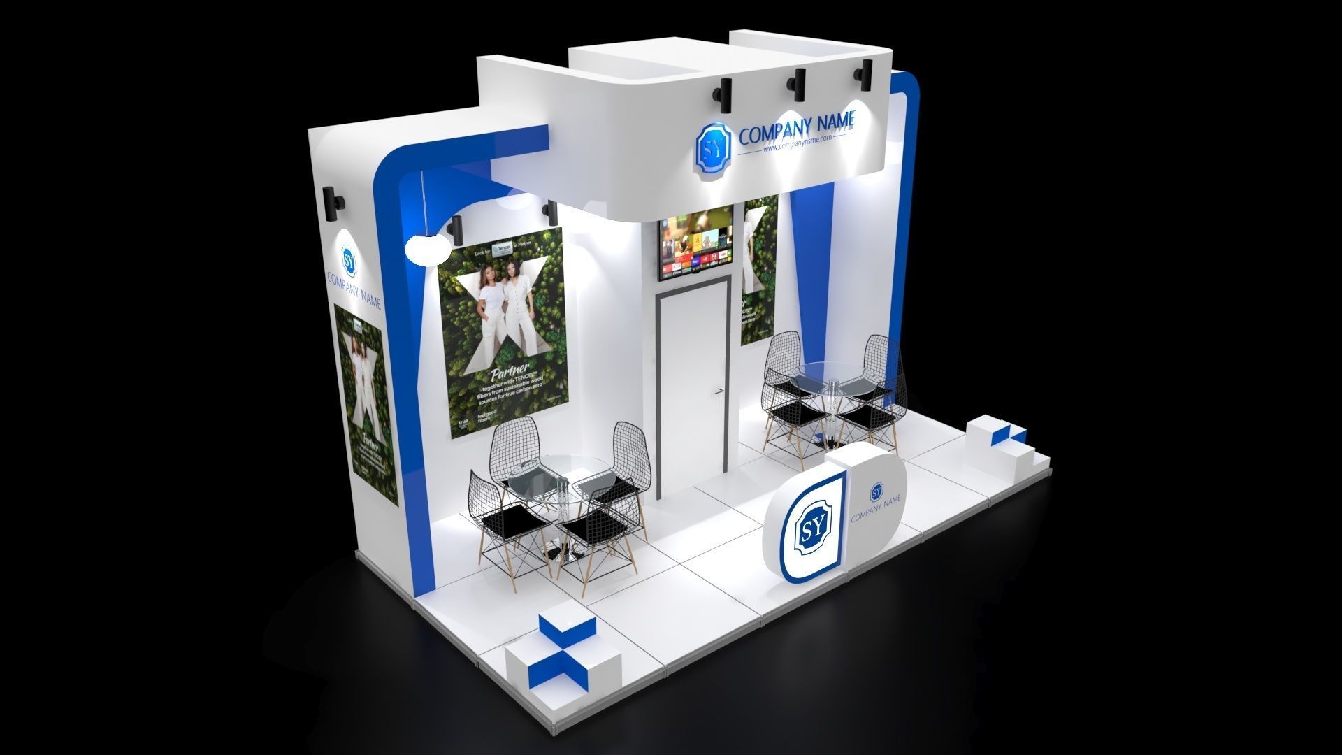 Booth Exhibition Stand Stall 6x3m Height 366cm 3 side open 3D model_3