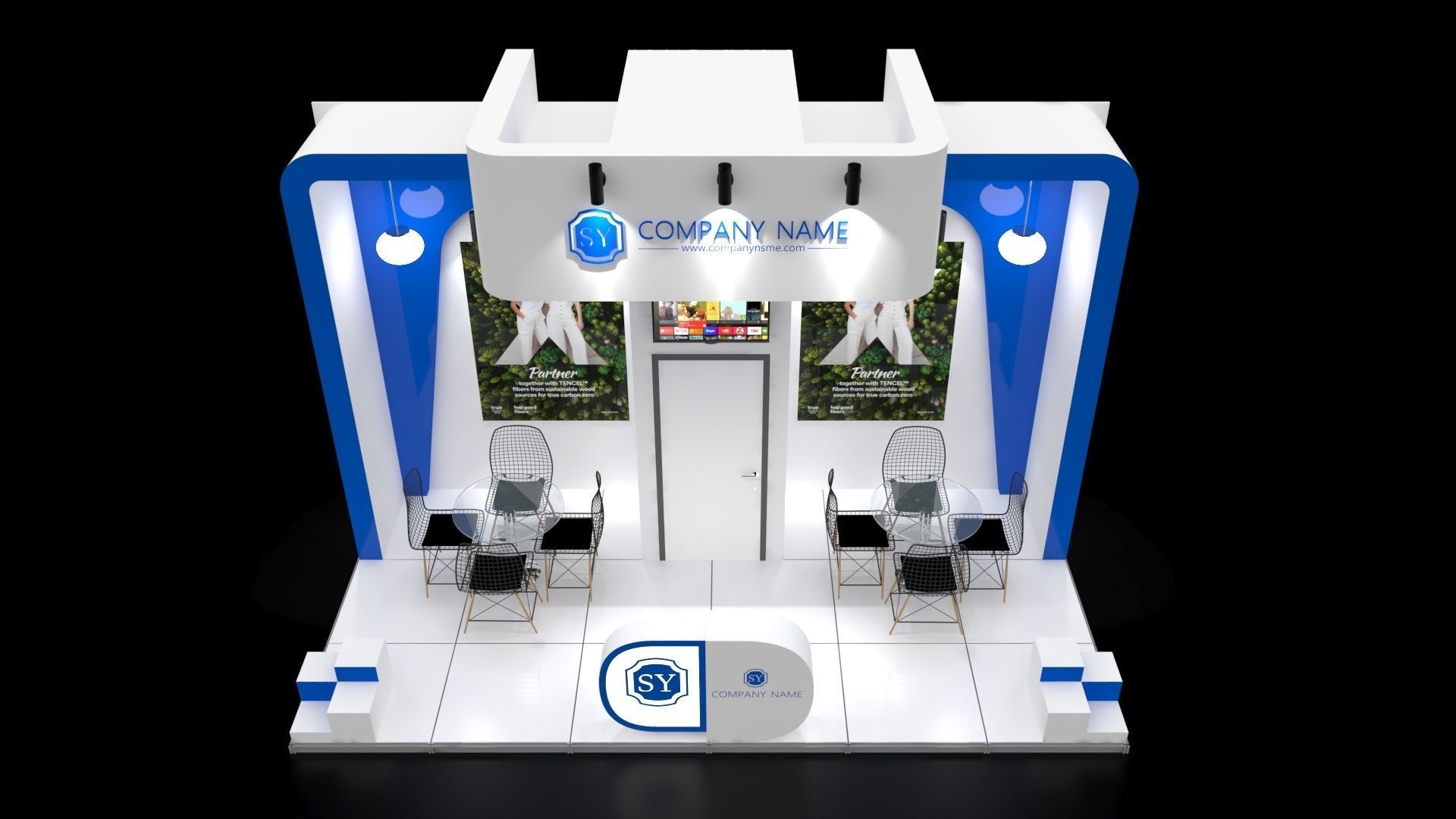 Booth Exhibition Stand Stall 6x3m Height 366cm 3 side open 3D model_5