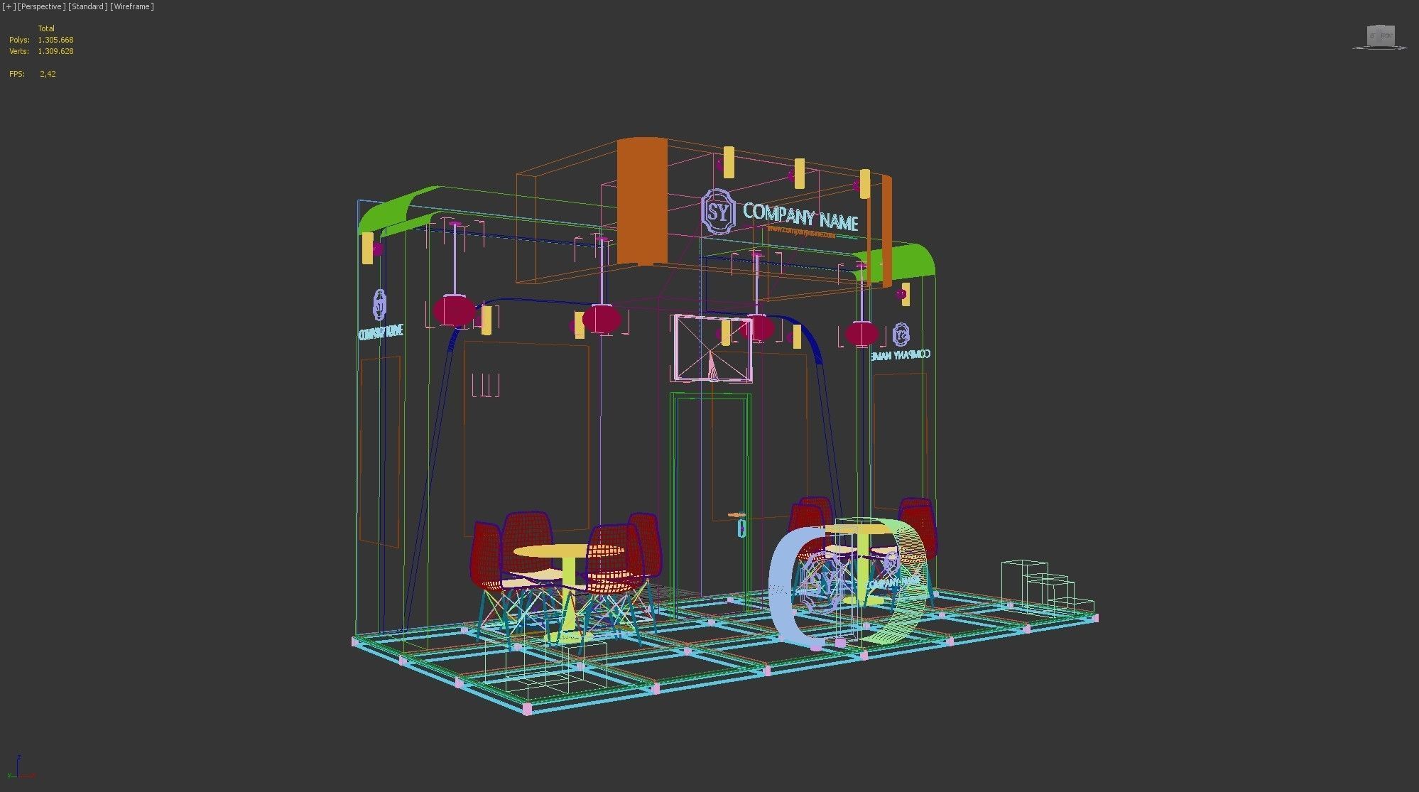 Booth Exhibition Stand Stall 6x3m Height 366cm 3 side open 3D model_6