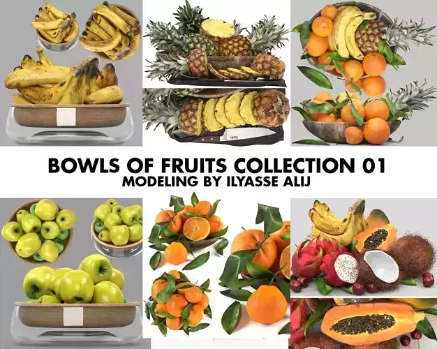 bowls of fruits collection 01 3D model