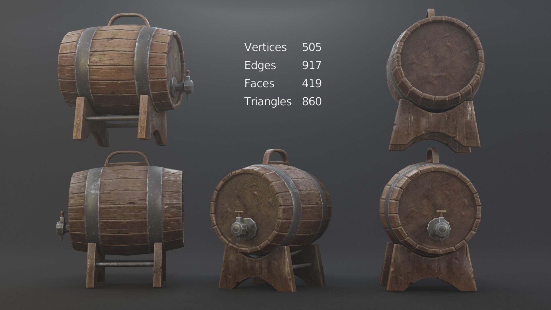 Barrel Pack Low poly High Quality PBR Low-poly 3D model_9