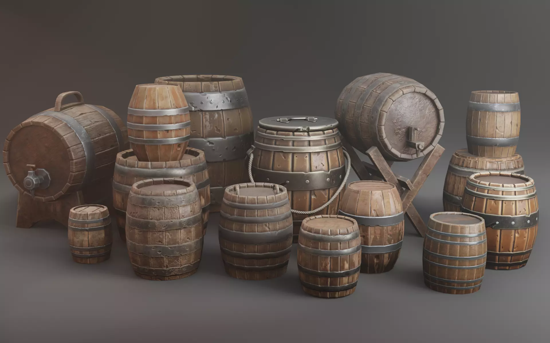 Barrel Pack Low poly High Quality PBR Low-poly 3D model_0