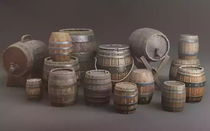 Barrel Pack Low poly High Quality PBR Low-poly 3D model