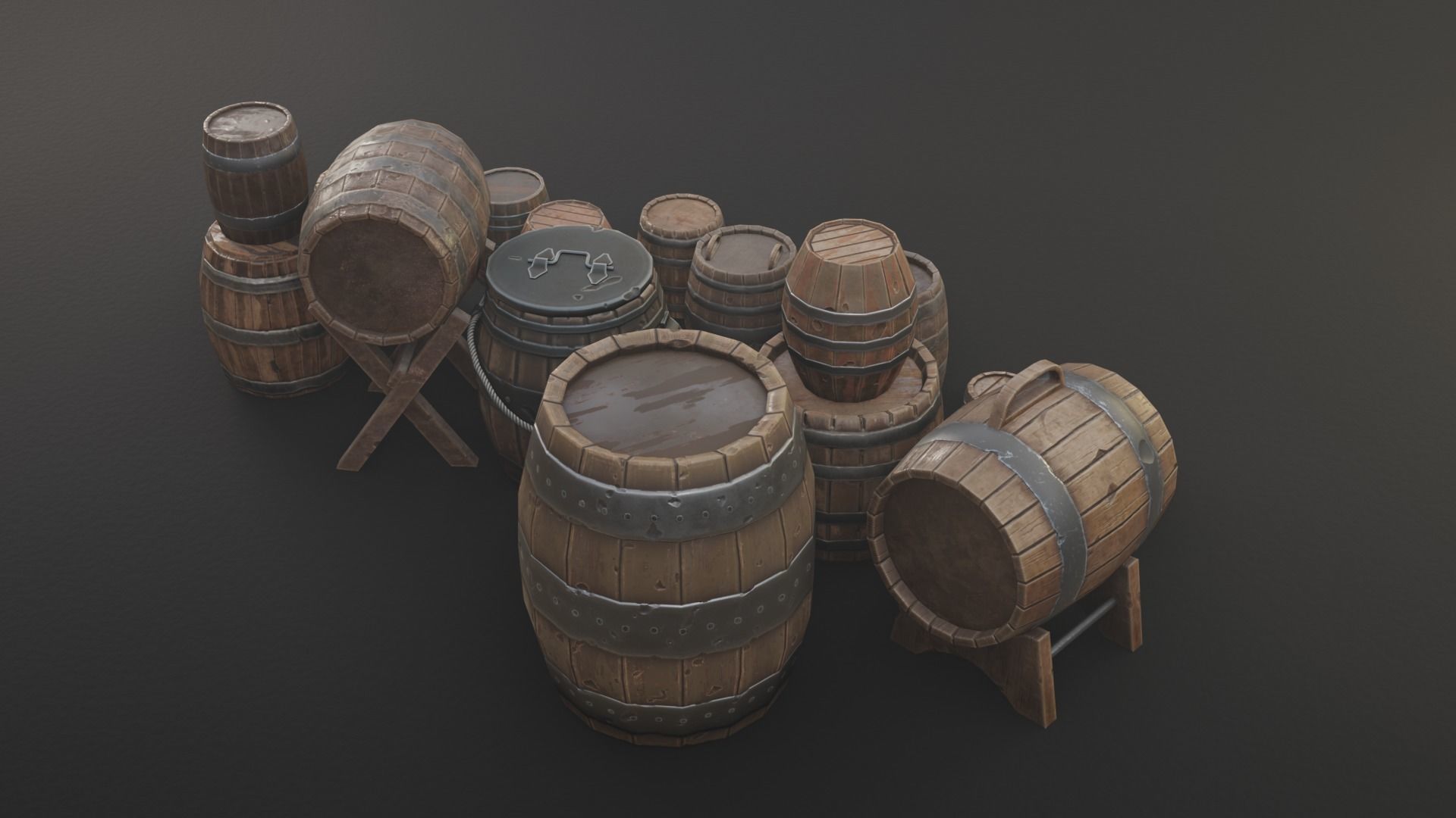 Barrel Pack Low poly High Quality PBR Low-poly 3D model_3