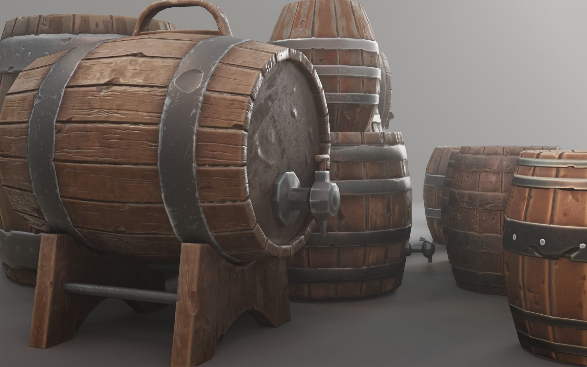 Barrel Pack Low poly High Quality PBR Low-poly 3D model_4