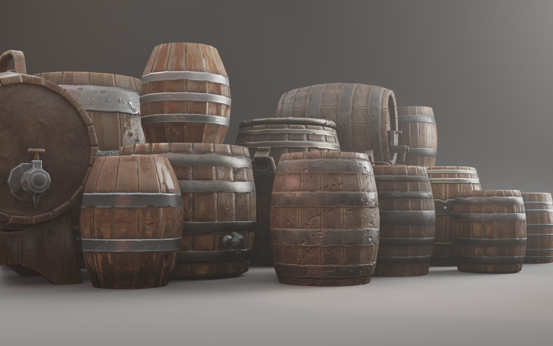Barrel Pack Low poly High Quality PBR Low-poly 3D model_5