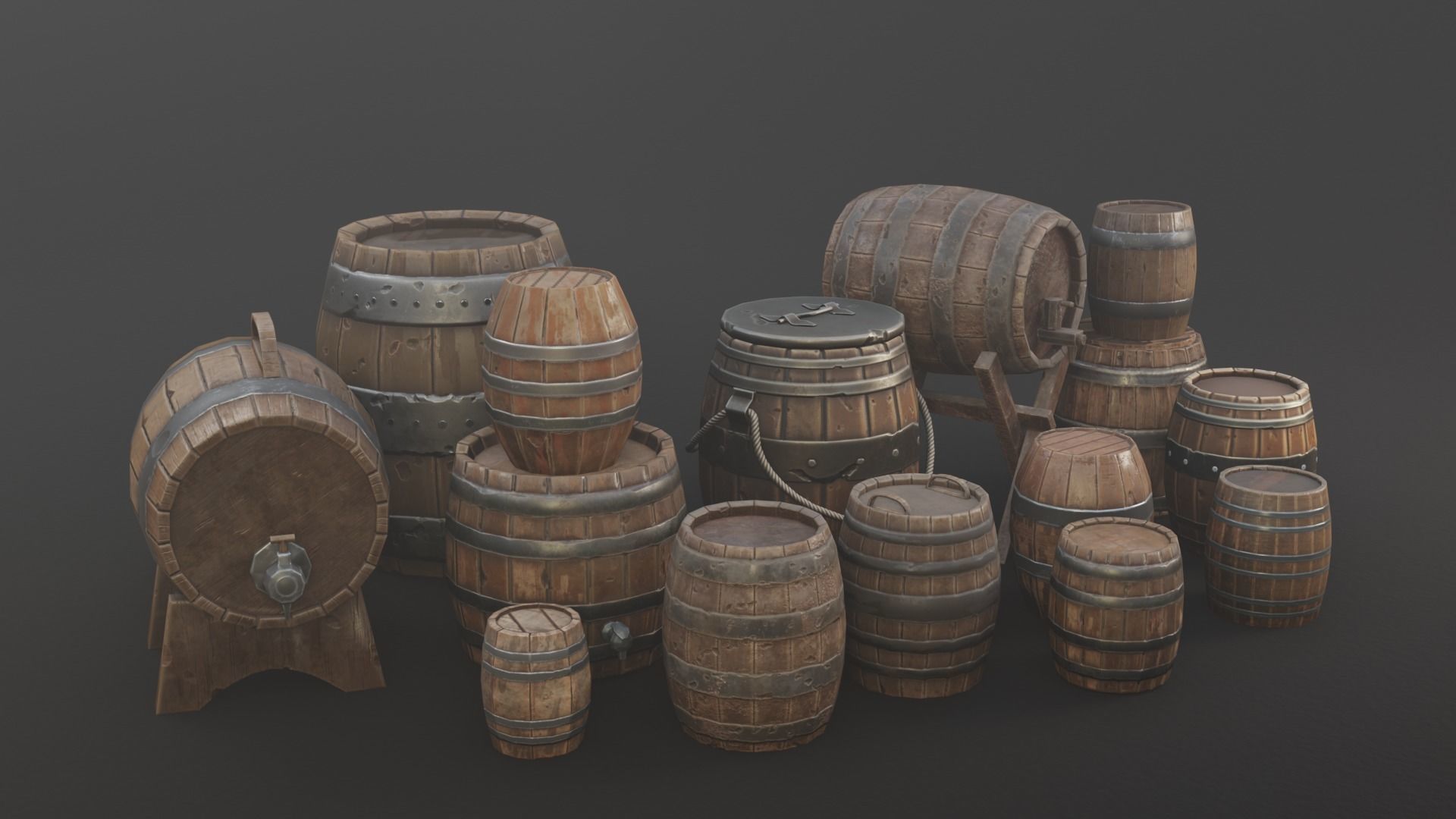 Barrel Pack Low poly High Quality PBR Low-poly 3D model_2