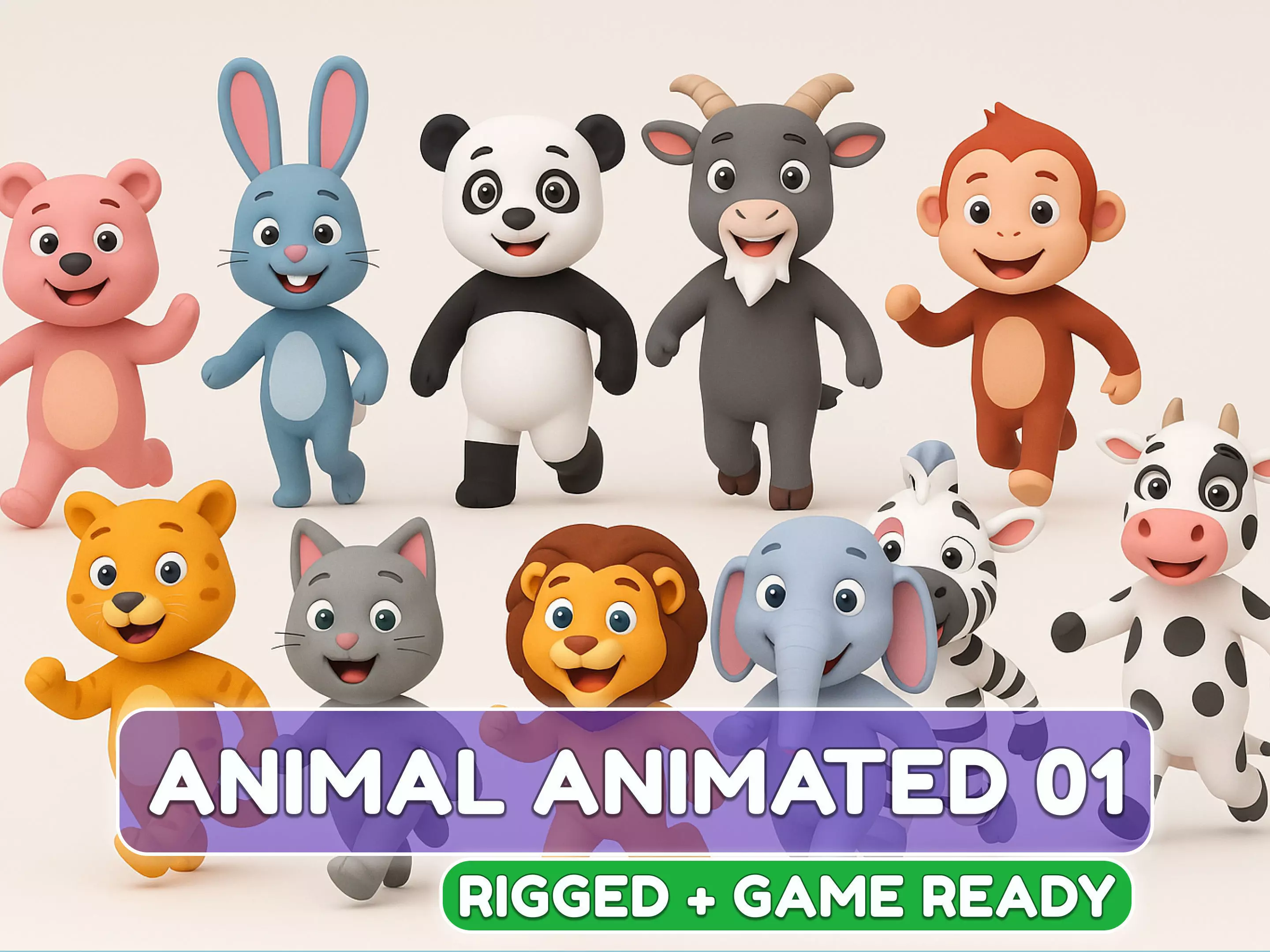 Animal Animated Cartoon Pack 01 3D Model Collection_0